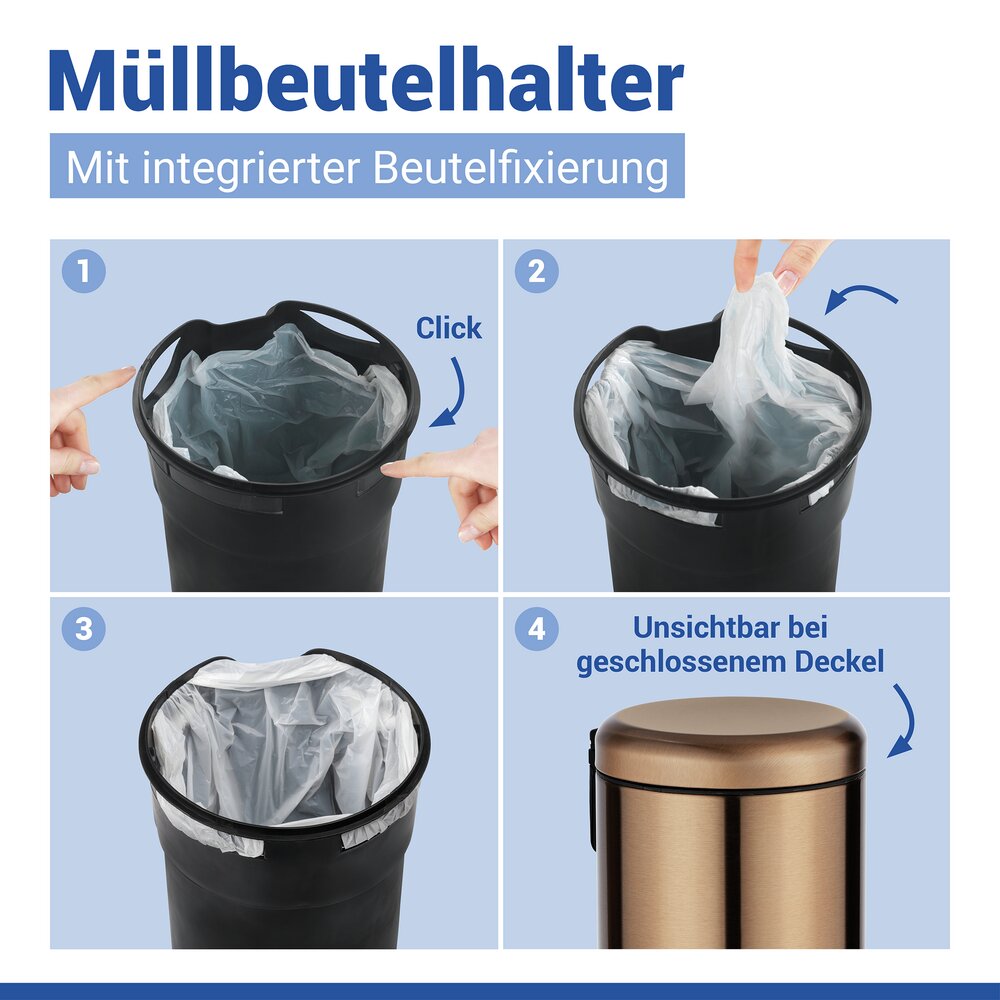 Poubelle à pédale Leman métallique cuivre  3 l, acier inox