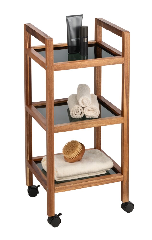 Étagère roulante Fondi, 3 niveaux  en bois d'acacia