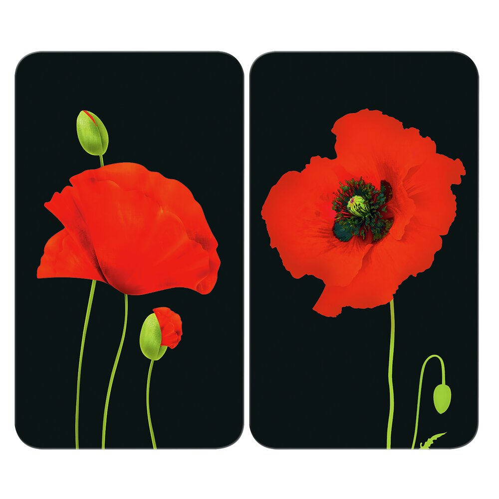 Plaque de Recouvrement Universelle Mod. Coquelicot, set de 2  pour tous les types de cuisinières