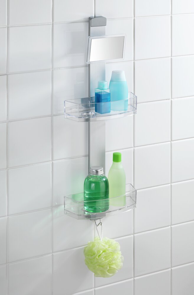 Valet de douche Premium  2 rangements, 1 crochet en acier inox