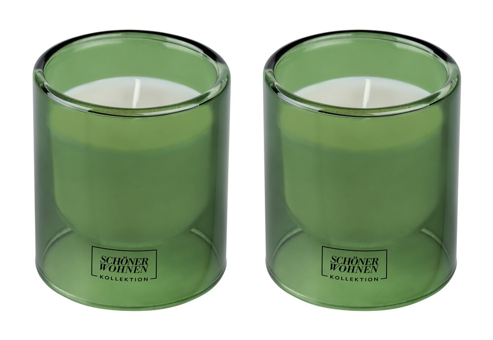 Collection SCHÖNER WOHNEN Bougie parfumée Mod.  Basil S, lot de 2  Durée de combustion : 20 - 25 heures