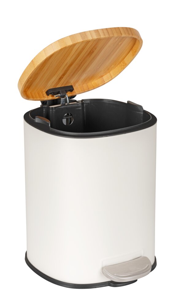 Pedaalemmer Mod. Fianema, wit, 3L, metaal/bamboe, Easy-Close