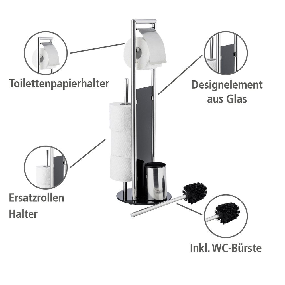 WC-Garnitur Mod. Ravina Edelstahl glänzend, mit Toilettenbürste, Toilettenpapierhalter & Ersatzrollenhalter  mit Toilettenbürste, Toilettenpapierhalter & Ersatzrollenhalter