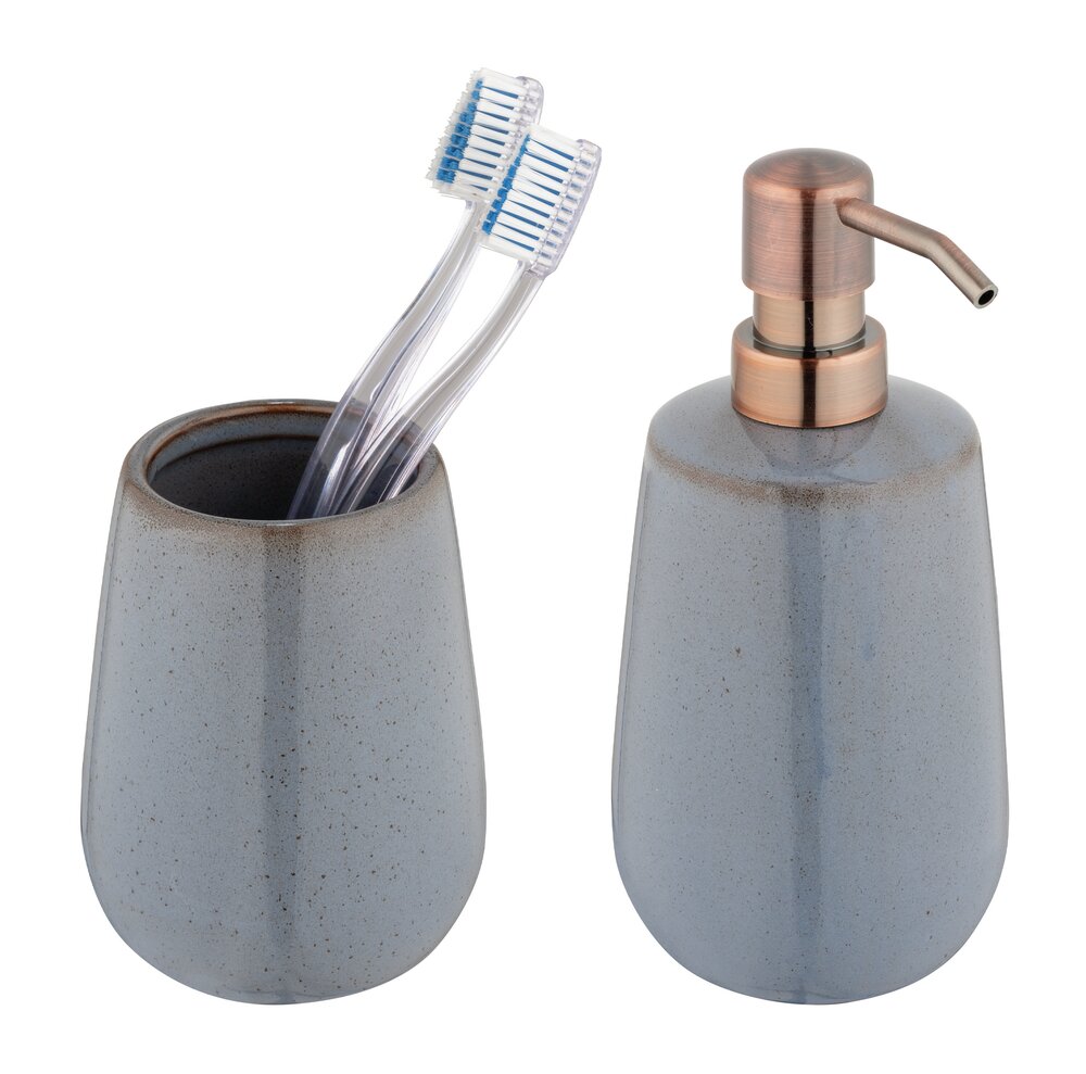 Bad-Acc. Set Mod. Sirmione, grau, Keramik, 2-teilig  mit kupfer Akzenten