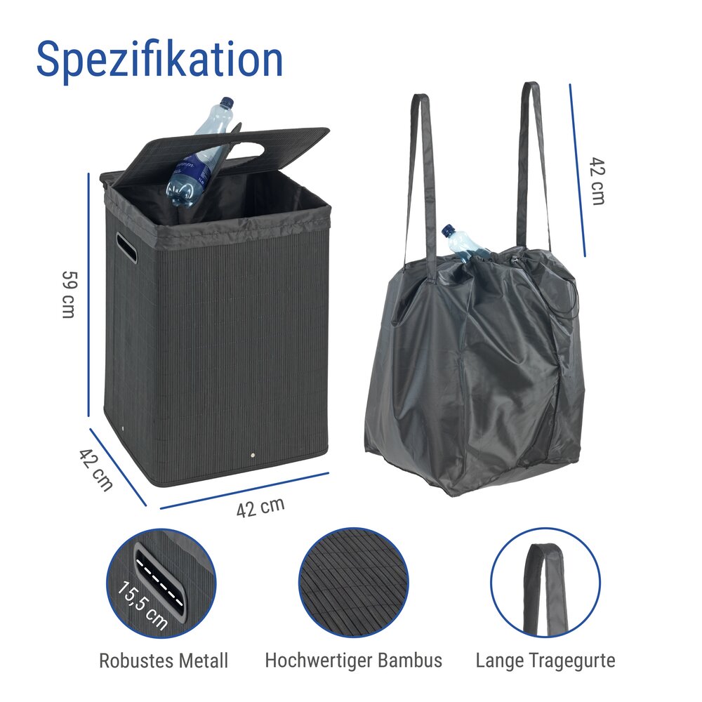 Flaschensammler 105 L, Schwarz  Pfandflaschen Sammelbehälter aus Bambus