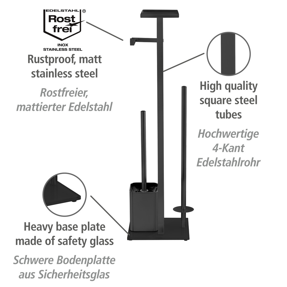 Stand WC-Garnitur Mod. Debar mit Ablage Schwarz  aus rostfreiem Edelstahl