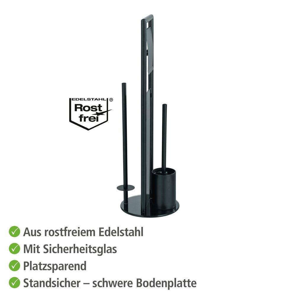 WC-Garnitur Mod. Ravina aus Edelstahl in Schwarz  mit integriertem Ersatzrollenhalter
