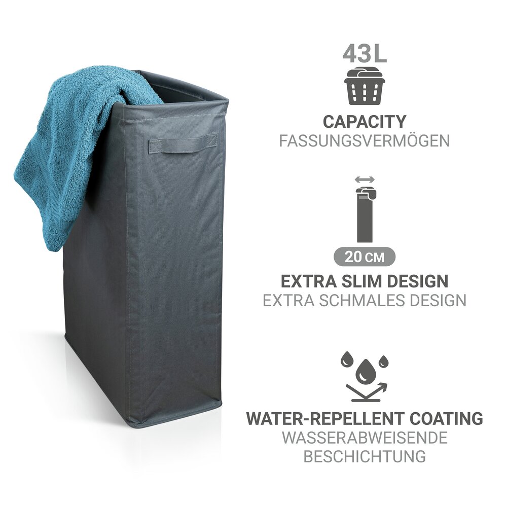 Wäschesammler Mod. Slim, anthrazit, Polyester, 46L, 20x60x40 cm  perfekt für schmale Nischen
