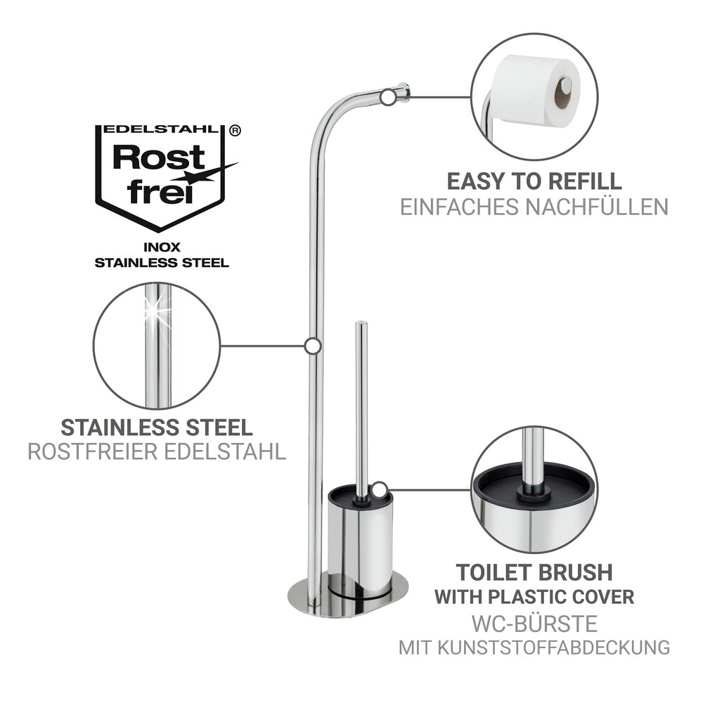 Garniture WC sur pied Mod. Levante, inox, brillant, noir, 23x63x17 cm  autoportante et facile à nettoyer
