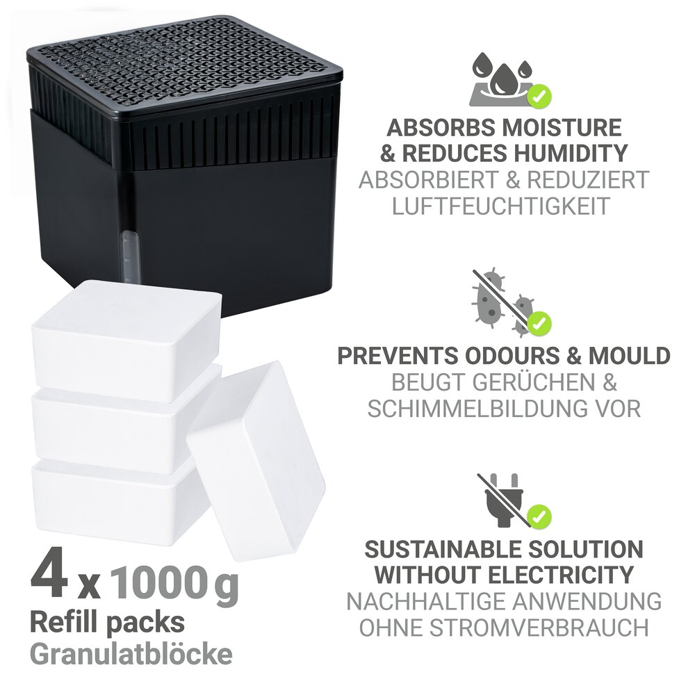 Ontvochtiger Mod. Cube 1000 g, 4 x luchtontvochtiger blok