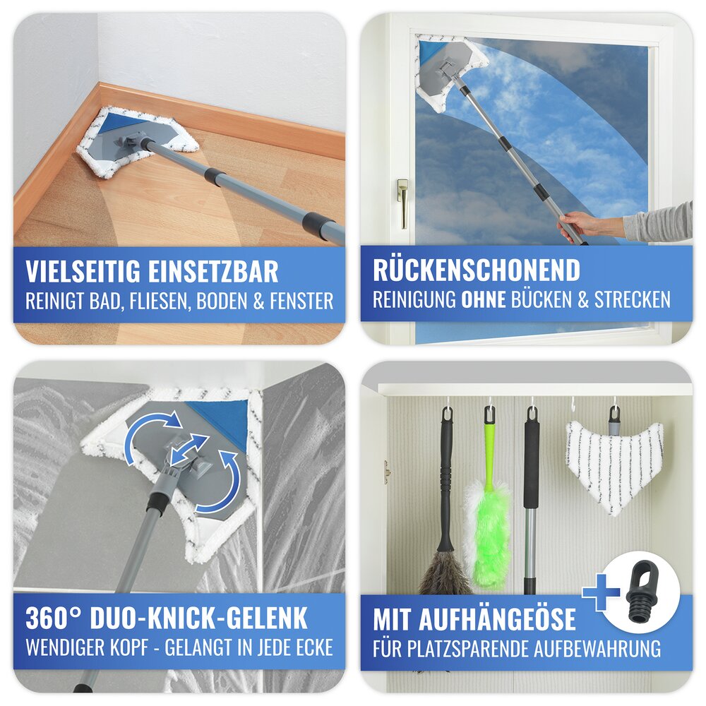 Multiflex-Wischer inkl. Teleskopstiel  für Fliesen, Fenster und Böden geeignet