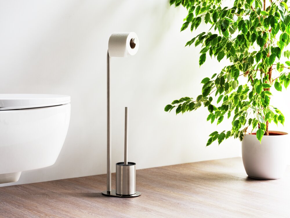 Garniture WC Mod. Levante, argent, inox, 23x63x17 cm  avec support papier toilette intégré
