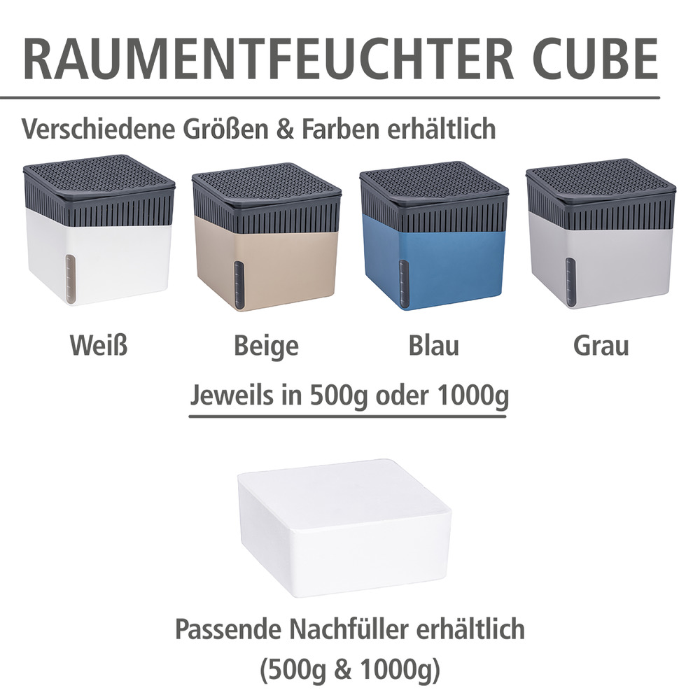 WENKO Raumentfeuchter Cube, Luftentfeuchter mit 500 g Block, nachfüllbar,  13 x 13 x 13 cm, Schwarz : : Küche, Haushalt & Wohnen