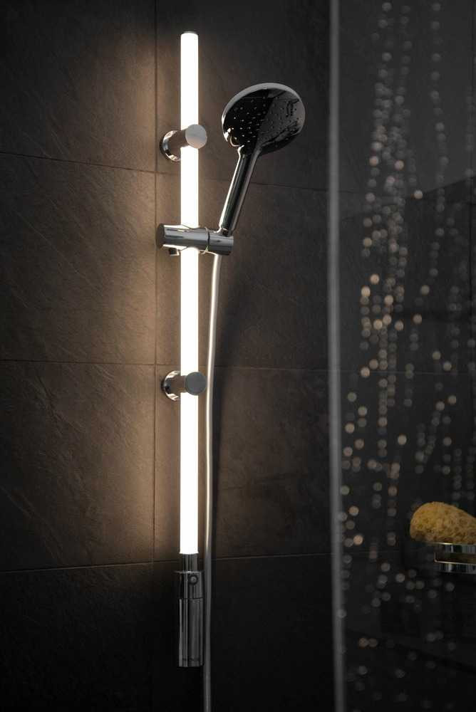 Duschstange mit beleuchteter LED, Duschhalterung, Brausestange, Duschstangenhalterung, in Warm-Weiß