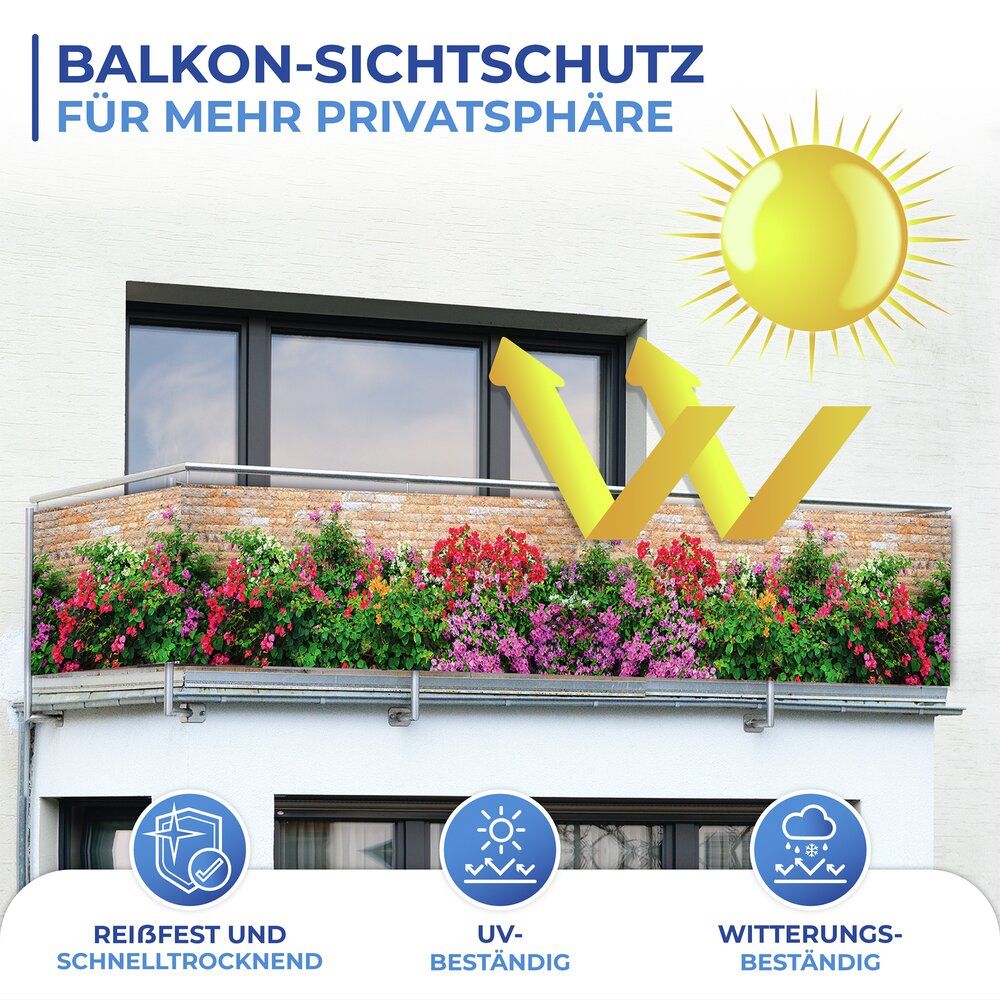Balkon Sichtschutz 100x600 Cm – Blickdicht, Wetterfest & UV-beständig, Aus Polyester, Mit Aluminiumösen